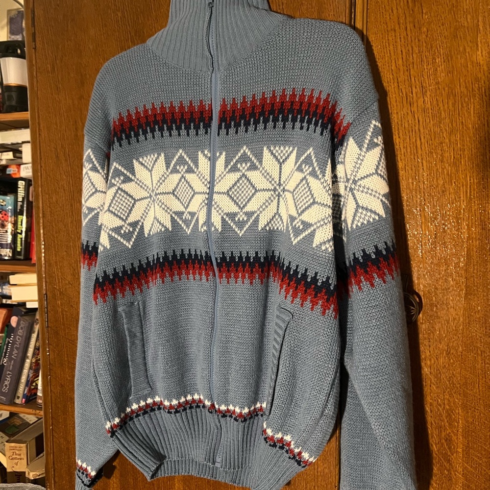 Vintage Blair Blue Snowflake Pattern Men's Ski Sweater ⛷️